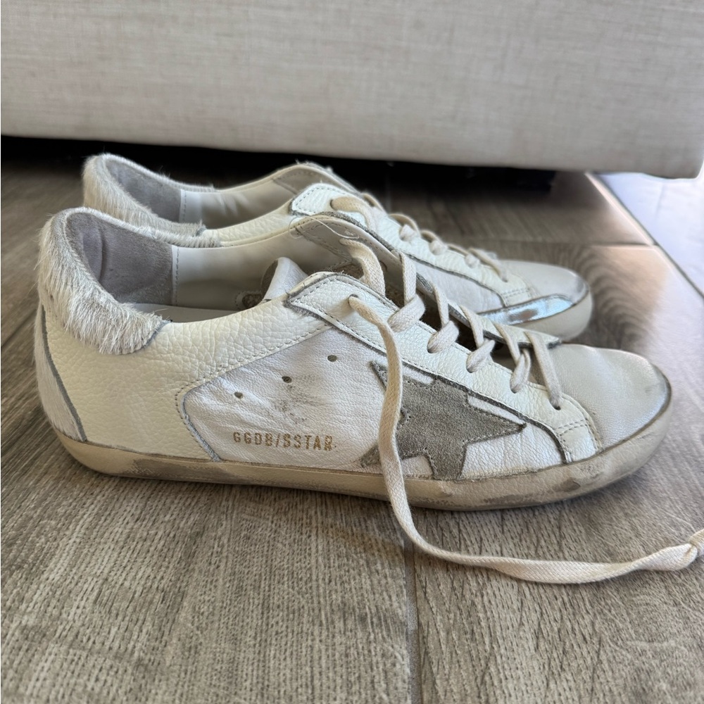 Golden Goose superstar with calf hair neutral colors
